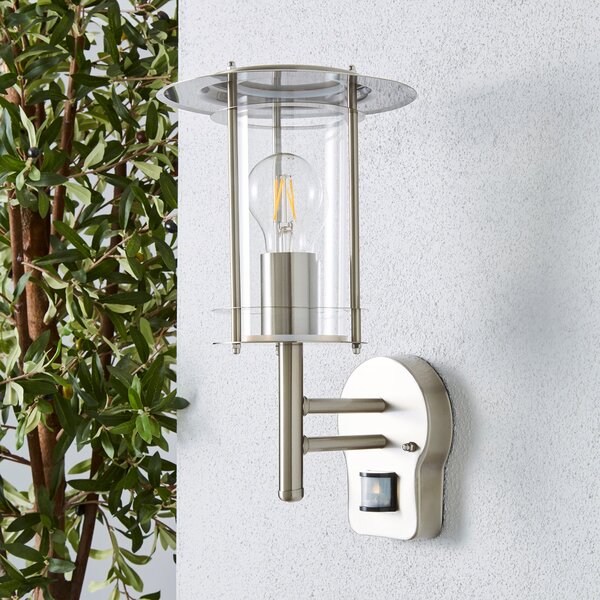 Derek PIR Sensor Glass Steel Outdoor Wall Light