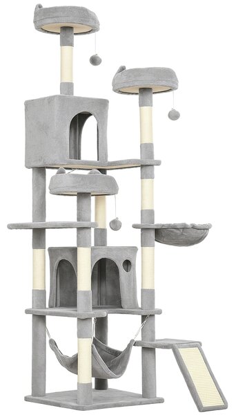 PawHut Cat Tree, 192 cm Large Multi-Level Cat Tower for Indoor Kittens with 8 Scratching Posts, 3 Plush Beds, 2 Hammocks