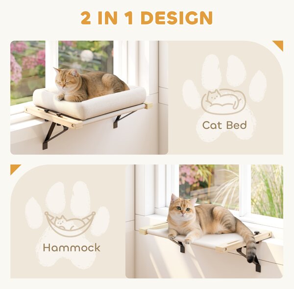 PawHut Cat Radiator Bed, Adjustable Hanging Cat Hammock with Removable and Washable Cushion for Indoor Cats, Cream White