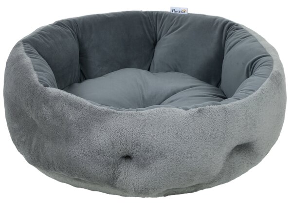 PawHut Cat Bed, Reversible Dog Pet Bed for Indoor Cats and Small Dogs, Round Bed with Supportive Bolster, Dark Grey
