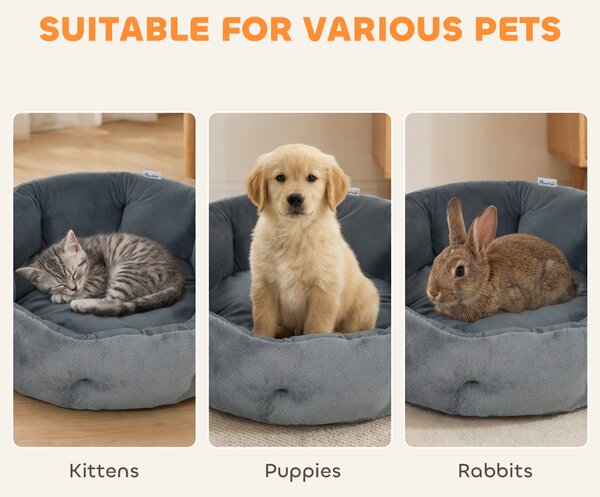 PawHut Cat Bed, Reversible Dog Pet Bed for Indoor Cats and Small Dogs, Round Bed with Supportive Bolster, Dark Grey