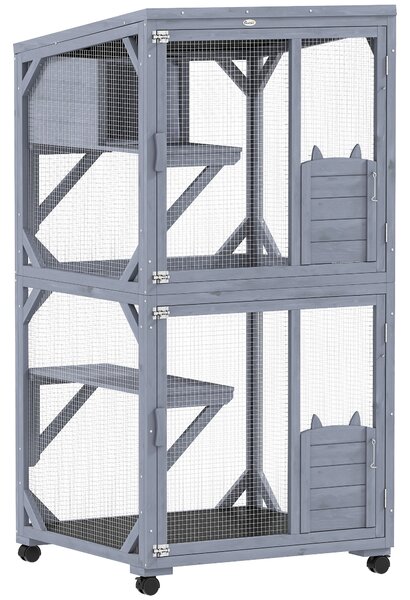 PawHut Movable Outdoor Catio with Resting Box, 3 Jumping Platforms, Waterproof Asphalt Roof for Outdoor Indoor