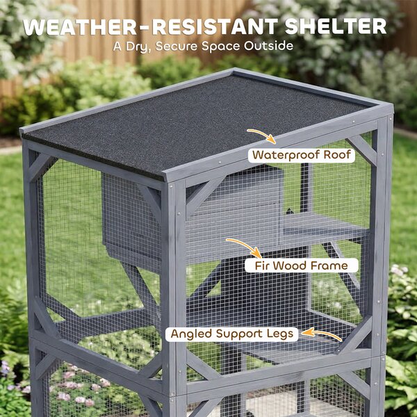 PawHut Movable Outdoor Catio with Resting Box, 3 Jumping Platforms, Waterproof Asphalt Roof for Outdoor Indoor