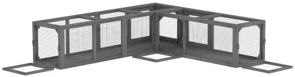 PawHut Cat Tunnel, 250cm Extra Long Wooden Cat Play Tunnel with 8 Doors, L-shape/Rectangle, Outdoor Cat Enclosure, Dark Grey
