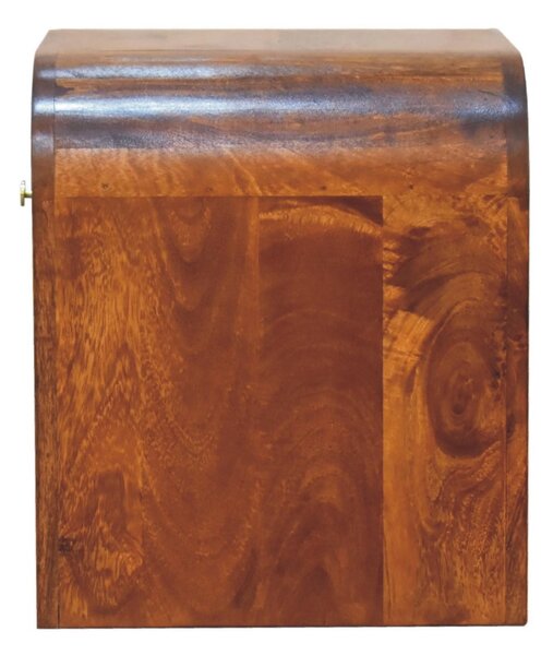 Solid Mango Wood Drum-Style Bedside Table with Smooth-Gliding Drawer, Handcrafted Desk with Stain Finish, 35L x 45W x 40H cm, Brown Aosom UK