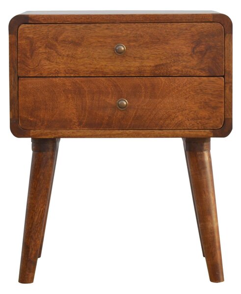 Solid Wood Curved Bedside Table with 2 Drawers and Natural Wood Grain, Handcrafted Desk for Living Room, 35L x 45W x 55H cm, Brown Aosom UK