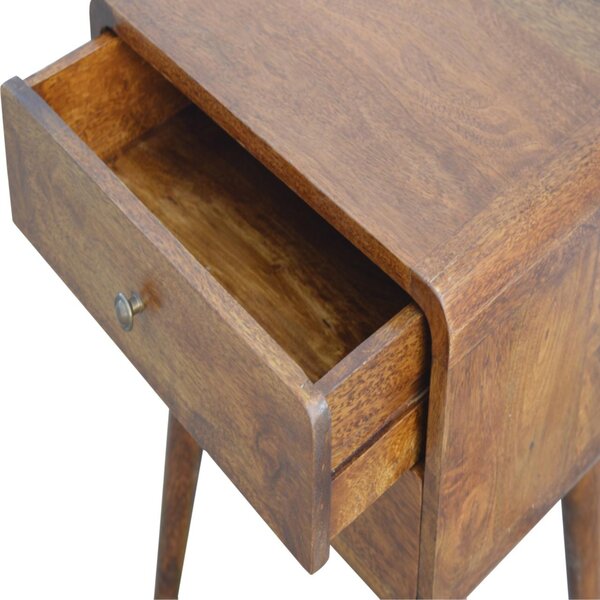Solid Wood Curved Bedside Table with 2 Drawers and Natural Wood Grain, Handcrafted Desk for Living Room, 35L x 45W x 55H cm, Brown Aosom UK