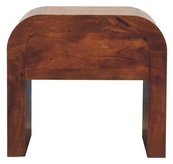 Solid Mango Wood Drum-Style Bedside Table with Smooth-Gliding Drawer, Handcrafted Desk with Stain Finish, 35L x 45W x 40H cm, Brown Aosom UK