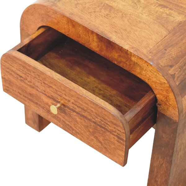 Solid Mango Wood Drum-Style Bedside Table with Smooth-Gliding Drawer, Handcrafted Desk with Stain Finish, 35L x 45W x 40H cm, Brown Aosom UK