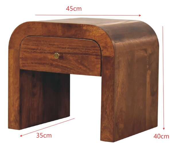 Solid Mango Wood Drum-Style Bedside Table with Smooth-Gliding Drawer, Handcrafted Desk with Stain Finish, 35L x 45W x 40H cm, Brown Aosom UK