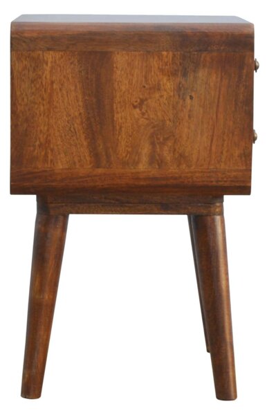 Solid Wood Curved Bedside Table with 2 Drawers and Natural Wood Grain, Handcrafted Desk for Living Room, 35L x 45W x 55H cm, Brown Aosom UK