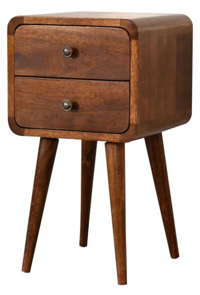 Solid Mango Wood Bedside Table with Smooth-Gliding Drawers, Nordic Legs, Hand-Finished Desk for Living Room, 30L x 30W x 55H cm, Brown Aosom UK