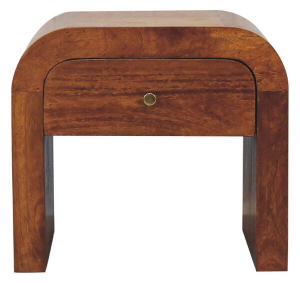 Solid Mango Wood Drum-Style Bedside Table with Smooth-Gliding Drawer, Handcrafted Desk with Stain Finish, 35L x 45W x 40H cm, Brown Aosom UK