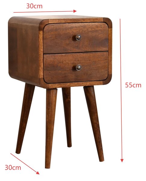 Solid Mango Wood Bedside Table with Smooth-Gliding Drawers, Nordic Legs, Hand-Finished Desk for Living Room, 30L x 30W x 55H cm, Brown Aosom UK