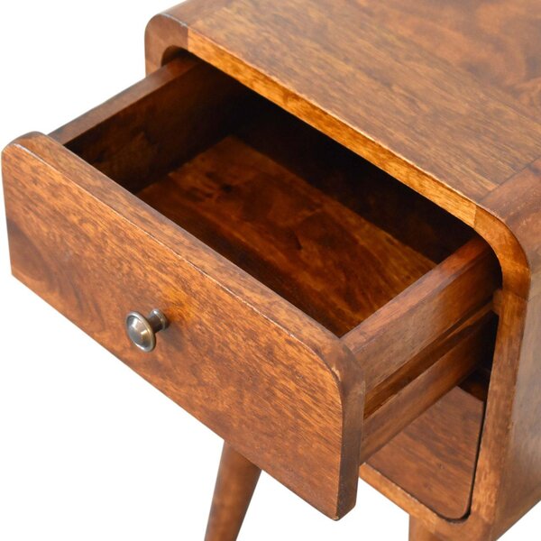 Solid Mango Wood Bedside Table with Smooth-Gliding Drawers, Nordic Legs, Hand-Finished Desk for Living Room, 30L x 30W x 55H cm, Brown Aosom UK