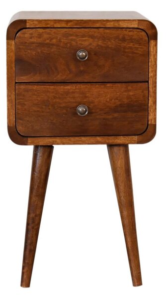 Solid Mango Wood Bedside Table with Smooth-Gliding Drawers, Nordic Legs, Hand-Finished Desk for Living Room, 30L x 30W x 55H cm, Brown Aosom UK