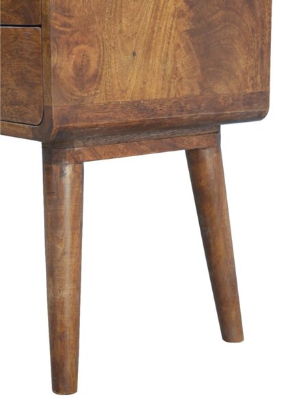 Solid Wood Curved Bedside Table with 2 Drawers and Natural Wood Grain, Handcrafted Desk for Living Room, 35L x 45W x 55H cm, Brown Aosom UK
