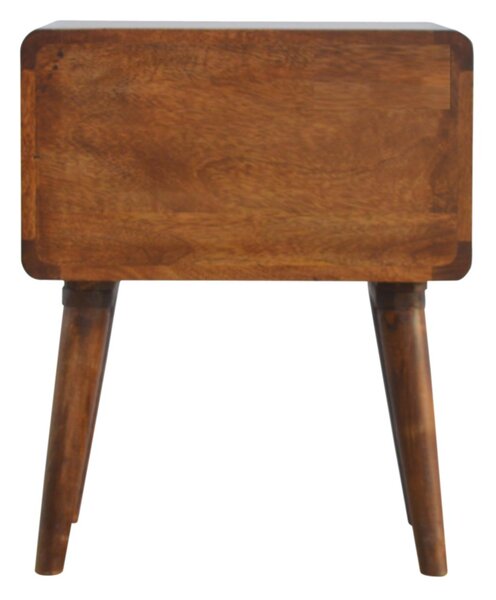 Solid Wood Curved Bedside Table with 2 Drawers and Natural Wood Grain, Handcrafted Desk for Living Room, 35L x 45W x 55H cm, Brown Aosom UK