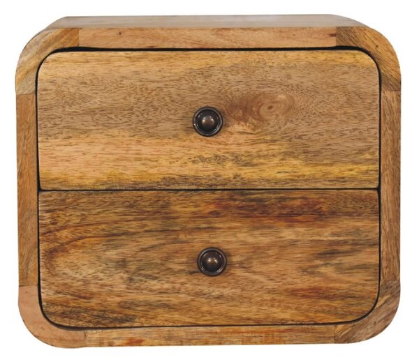Solid Mango Wood Floating Bedside Table with 2 Smooth-Gliding Drawers, Desk with Sustainable Materials, 25L x 30W x 25H cm, Brown Aosom UK