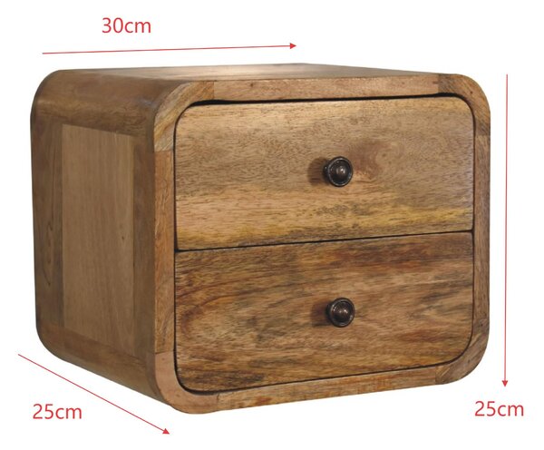 Solid Mango Wood Floating Bedside Table with 2 Smooth-Gliding Drawers, Desk with Sustainable Materials, 25L x 30W x 25H cm, Brown Aosom UK