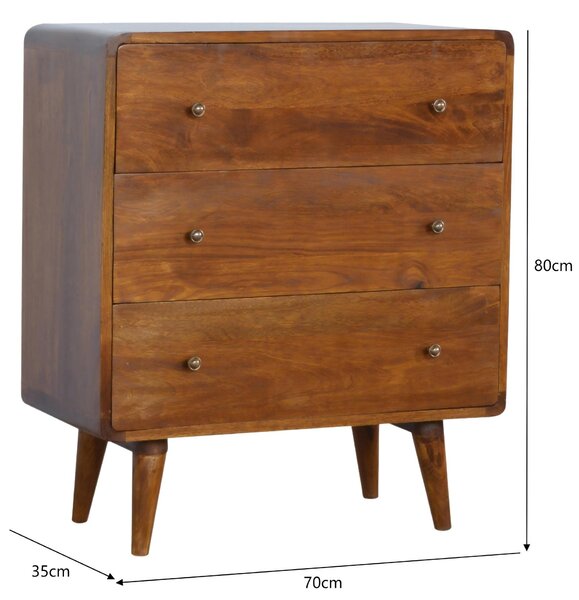 Wooden Chest of Drawers, 3-Drawers Storage Cabinet with Slim Tapered Leg for Bedroom, Brown Aosom UK