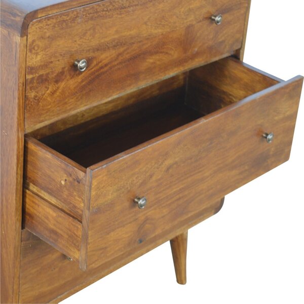 Wooden Chest of Drawers, 3-Drawers Storage Cabinet with Slim Tapered Leg for Bedroom, Brown Aosom UK