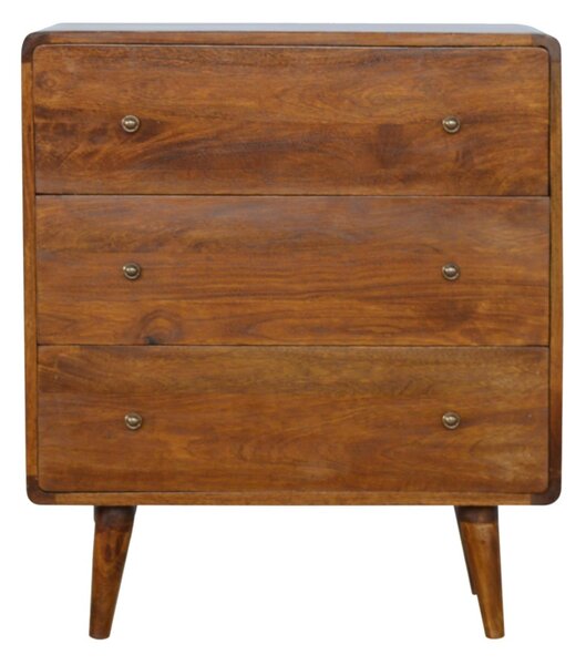 Wooden Chest of Drawers, 3-Drawers Storage Cabinet with Slim Tapered Leg for Bedroom, Brown Aosom UK