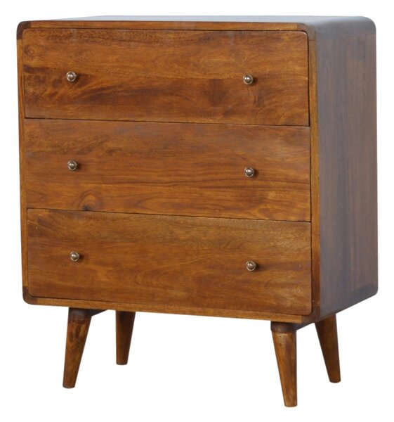 Wooden Chest of Drawers, 3-Drawers Storage Cabinet with Slim Tapered Leg for Bedroom, Brown Aosom UK