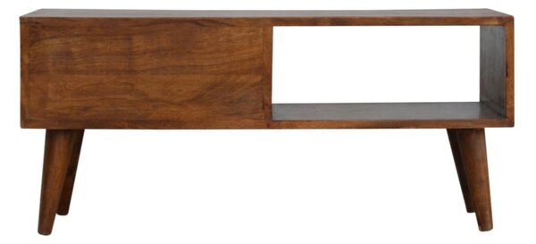 Solid Mango Wood Media Unit with Sliding Door and Open Slot Storage, Hand-finished Table with Unique Grain, 35L x 88W x 40H cm, Brown Aosom UK