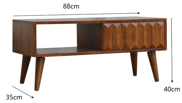 Solid Mango Wood Media Unit with Sliding Door and Open Slot Storage, Hand-finished Table with Unique Grain, 35L x 88W x 40H cm, Brown Aosom UK