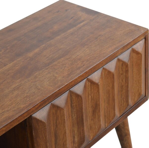 Solid Mango Wood Media Unit with Sliding Door and Open Slot Storage, Hand-finished Table with Unique Grain, 35L x 88W x 40H cm, Brown Aosom UK