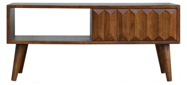 Solid Mango Wood Media Unit with Sliding Door and Open Slot Storage, Hand-finished Table with Unique Grain, 35L x 88W x 40H cm, Brown Aosom UK