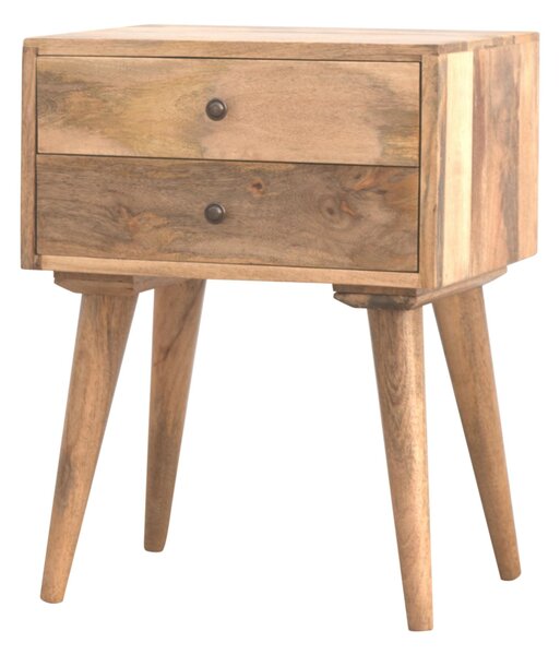 Solid Mango Wood Bedside Table with Nordic Legs and Clear Natural Finish, Bedside Cabinet with 2 Drawers, 35L x 45W x 57H cm, Brown Aosom UK