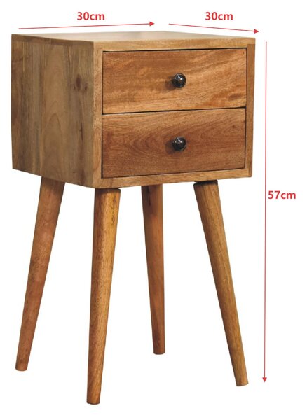 Mini Bedside Table with 2 Smooth-Gliding Drawers, Hand-finished Nightstand with Grain Pattern, 30L x 30W x 57H cm, Brown Aosom UK