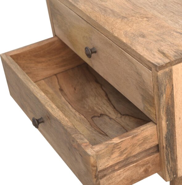 Solid Mango Wood Bedside Table with Nordic Legs and Clear Natural Finish, Bedside Cabinet with 2 Drawers, 35L x 45W x 57H cm, Brown Aosom UK