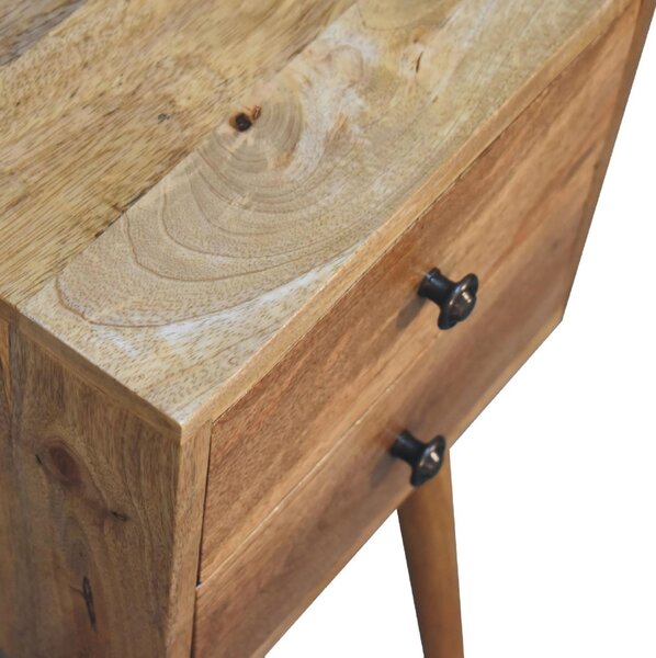 Mini Bedside Table with 2 Smooth-Gliding Drawers, Hand-finished Nightstand with Grain Pattern, 30L x 30W x 57H cm, Brown Aosom UK