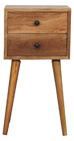 Mini Bedside Table with 2 Smooth-Gliding Drawers, Hand-finished Nightstand with Grain Pattern, 30L x 30W x 57H cm, Brown Aosom UK