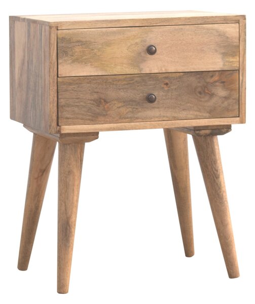 Solid Mango Wood Bedside Table with Nordic Legs and Clear Natural Finish, Bedside Cabinet with 2 Drawers, 35L x 45W x 57H cm, Brown Aosom UK