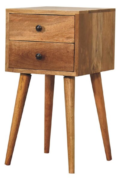 Mini Bedside Table with 2 Smooth-Gliding Drawers, Hand-finished Nightstand with Grain Pattern, 30L x 30W x 57H cm, Brown Aosom UK