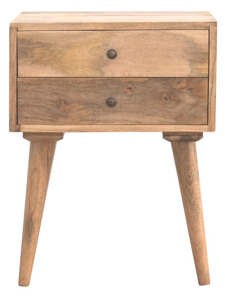 Solid Mango Wood Bedside Table with Nordic Legs and Clear Natural Finish, Bedside Cabinet with 2 Drawers, 35L x 45W x 57H cm, Brown Aosom UK