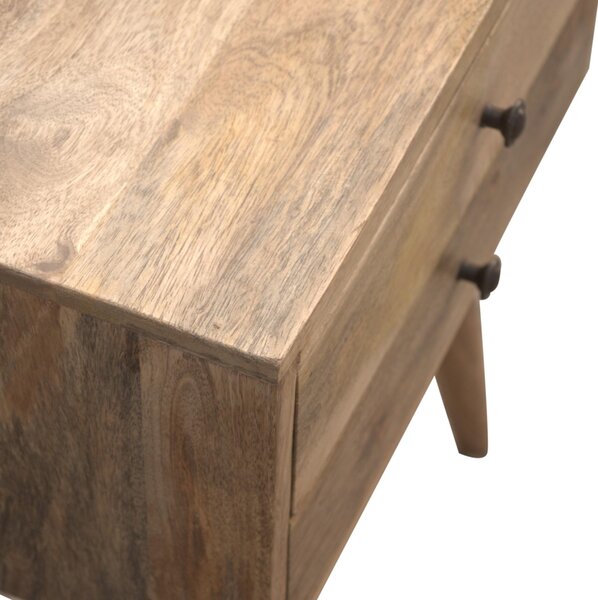 Solid Mango Wood Bedside Table with Nordic Legs and Clear Natural Finish, Bedside Cabinet with 2 Drawers, 35L x 45W x 57H cm, Brown Aosom UK