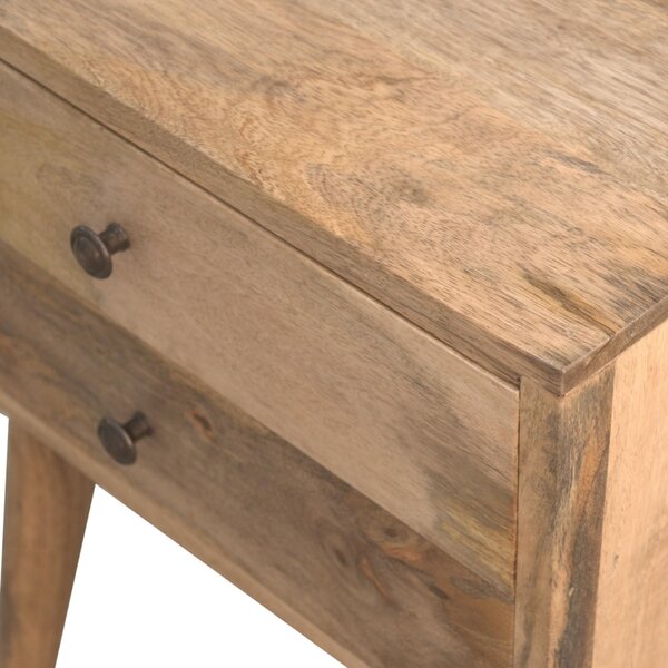Solid Mango Wood Bedside Table with Nordic Legs and Clear Natural Finish, Bedside Cabinet with 2 Drawers, 35L x 45W x 57H cm, Brown Aosom UK
