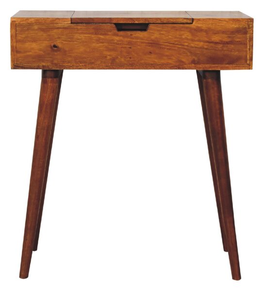 Solid Wood Mini Folding Vanity with Single Drawer and Folding Mirror, Handcrafted Desk with Deep-stain Finish, 35L x 70W x 78H cm, Brown Aosom UK