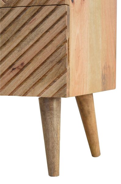 100% Solid Wood 2-Drawer Bedside Table with Zig-Zag Geometric Front, Desk with Hand-Finished Craftsmanship, 35L x 45W x 58H cm, Brown Aosom UK