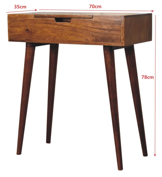 Solid Wood Mini Folding Vanity with Single Drawer and Folding Mirror, Handcrafted Desk with Deep-stain Finish, 35L x 70W x 78H cm, Brown Aosom UK