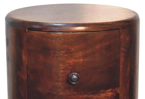 100% Solid Mango Wood Drum Chest with 3 Drawers, Sustainable and Durable Table with Handcrafted Stain Finish, 30L x 30W x 57H cm, Brown Aosom UK