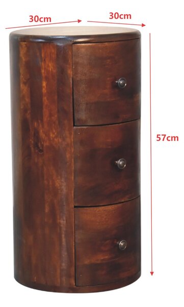 100% Solid Mango Wood Drum Chest with 3 Drawers, Sustainable and Durable Table with Handcrafted Stain Finish, 30L x 30W x 57H cm, Brown Aosom UK