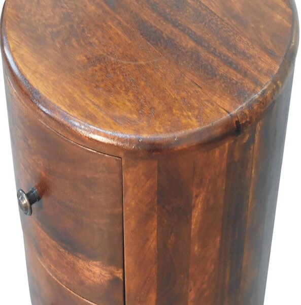 100% Solid Mango Wood Drum Chest with 3 Drawers, Sustainable and Durable Table with Handcrafted Stain Finish, 30L x 30W x 57H cm, Brown Aosom UK