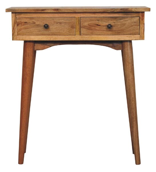 Narrow Console Table, Oak-Effect Finish, 2 Drawers, Circular Silhouette,, 30L x 70W x 78H cm, Brown Aosom UK