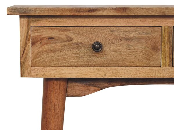 Narrow Console Table, Oak-Effect Finish, 2 Drawers, Circular Silhouette,, 30L x 70W x 78H cm, Brown Aosom UK